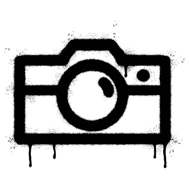 Sprey boyalı graffiti fotoğraf makinesi ikonu beyaz arkaplan ile izole edilmiş. Grafiti Kamerası Fotoğrafçılık sembolü üzerinde siyah ve beyaz sprey var. Vektör illüstrasyonu.