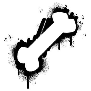 Sprey boyalı Graffiti kemik simgesi. Beyaz bir arka plan ile izole edilmiş. Grafiti kemik sembolü, beyazın üzerine siyah sprey sıkılmış..