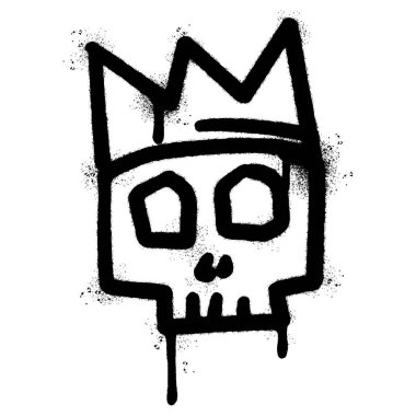 Taç simgesine boyanmış grafiti kafatası. Beyaz bir arkaplan ile izole edilmiş..