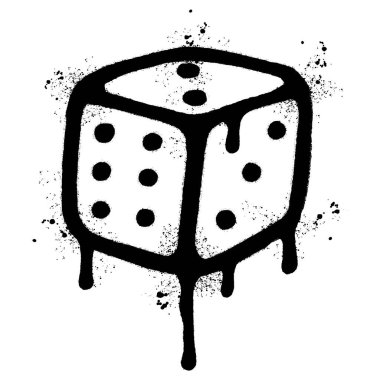 Sprey boyalı Graffiti Dice küp simgesi Beyaz arkaplan ile izole edilmiş.