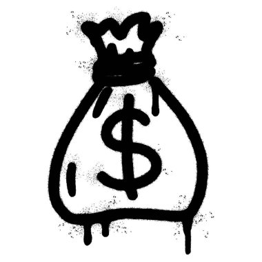 Sprey boyalı Graffiti Para Çantası simgesi Beyaz bir arkaplan ile izole edilmiş.