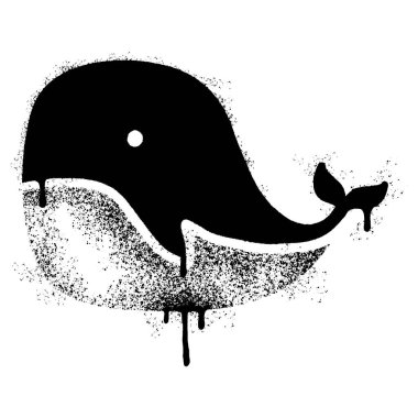 Sprey boyalı Graffiti balina ikonu beyaz bir arka plan ile izole edilmiş. Grafiti balinası sembolü, beyazın üzerine siyah püskürtülmüş. Vektör illüstrasyonu.