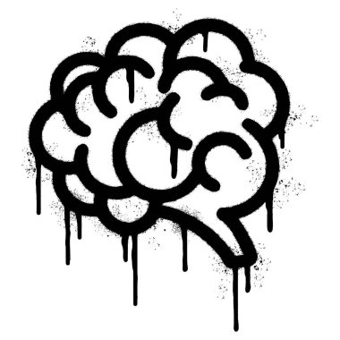 Sprey boyalı Grafiti İnsan beyni simgesi. İzole edilmiş beyaz bir arka plan..
