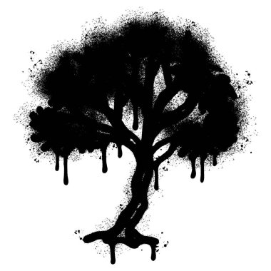 Sprey boyalı Graffiti ağacı simgesi. Beyaz arkaplan ile izole edilmiş..