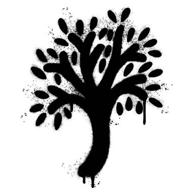 Sprey boyalı Graffiti ağacı simgesi. Beyaz arkaplan ile izole edilmiş..