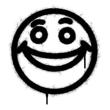 Beyaz arka planda izole edilmiş Sprey Boyalı Graffiti gülen yüz ifadesi. vektör illüstrasyonu.