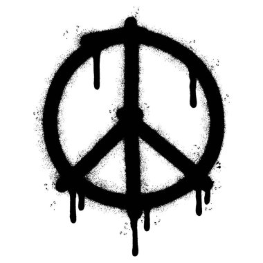 Sprey boyalı Grafiti Barış Sembolü. Beyaz bir arka plan ile izole edilmiş. Grafiti Barış Sembolü. Beyazın üzerine siyah püskürtülmüş. Vektör illüstrasyonu.