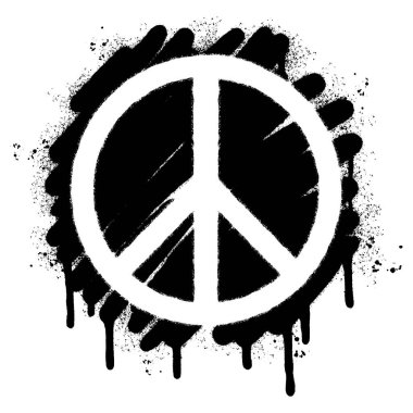 Sprey boyalı Grafiti Barış Sembolü. Beyaz bir arka plan ile izole edilmiş. Grafiti Barış Sembolü. Beyazın üzerine siyah püskürtülmüş. Vektör illüstrasyonu.