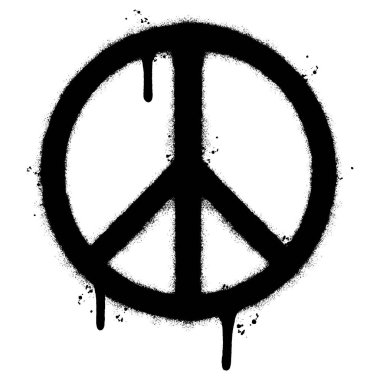 Sprey boyalı Grafiti Barış Sembolü. Beyaz bir arka plan ile izole edilmiş. Grafiti Barış Sembolü. Beyazın üzerine siyah püskürtülmüş. Vektör illüstrasyonu.