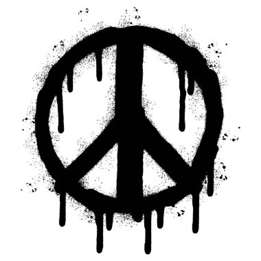 Sprey boyalı Grafiti Barış Sembolü. Beyaz bir arka plan ile izole edilmiş. Grafiti Barış Sembolü. Beyazın üzerine siyah püskürtülmüş. Vektör illüstrasyonu.