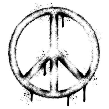 Sprey boyalı Grafiti Barış Sembolü. Beyaz bir arka plan ile izole edilmiş. Grafiti Barış Sembolü. Beyazın üzerine siyah püskürtülmüş. Vektör illüstrasyonu.