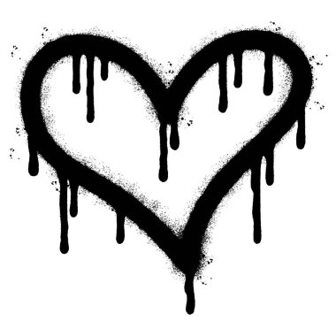 Sprey boyalı Graffiti kalp ikonu. Beyaz bir arka plan ile izole edilmiş. Grafiti aşk ikonu. Beyazın üzerine siyah püskürtülmüş. Vektör illüstrasyonu.