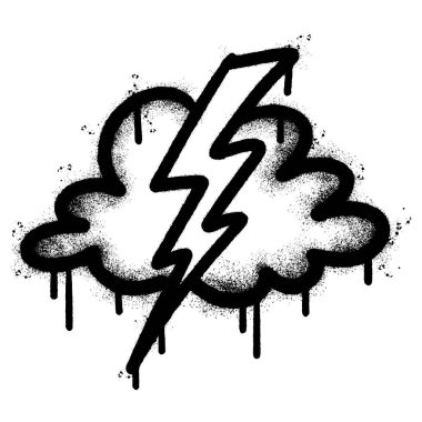 Sprey boyalı Grafiti Thunder Strom simgesi beyaz bir arkaplan ile izole edilmiş. Grafiti Gök Gürültüsü Strom simgesi üzerinde siyah üzerine beyaz sprey