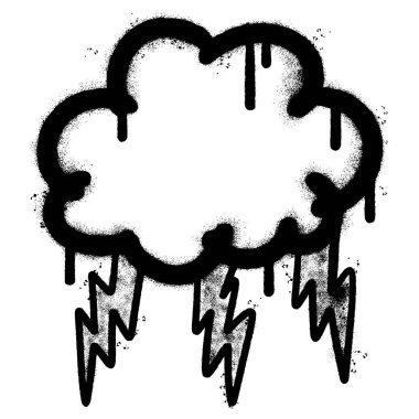 Sprey boyalı Grafiti Thunder Strom simgesi beyaz bir arkaplan ile izole edilmiş. Grafiti Gök Gürültüsü Strom simgesi üzerinde siyah üzerine beyaz sprey