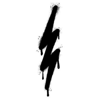 Sprey boyalı Grafiti elektrikli yıldırım sembolü beyaz bir arka plan ile izole edilmiş. Grafiti elektrikli yıldırım simgesi, üzerine siyah ve beyaz püskürtülmüş. Vektör illüstrasyonu.