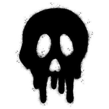 Sprey boyalı graffiti kafatası eriyor, beyaz bir arka planla ıssız püskürtülüyor..