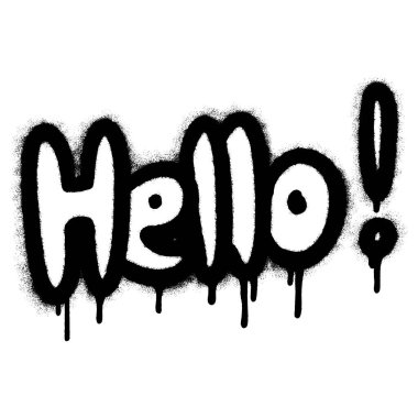 Sprey boyalı Graffiti Hello Word beyaz bir arka planla izole edilmiş. Grafiti yazı tipi Merhaba üzerine sprey ile siyah üzerine beyaz.