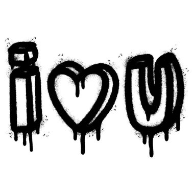 Sprey boyalı grafiti. Kelimeyi seviyorum. Beyaz bir arkaplan ile izole edilmiş..