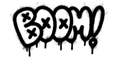 Sprey boyalı Grafiti Boom Word beyaz bir arkaplan ile izole edilmiş. Grafiti yazı tipi bom!.
