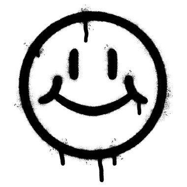 Beyaz arka planda izole edilmiş Sprey Boyalı Graffiti gülen yüz ifadesi. vektör illüstrasyonu.
