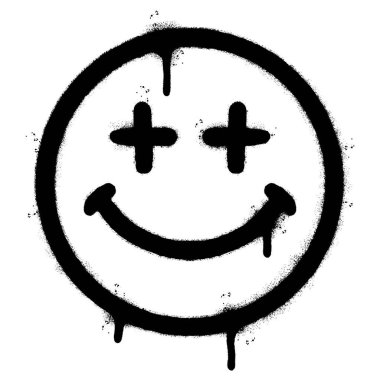 Beyaz arka planda izole edilmiş Sprey Boyalı Graffiti gülen yüz ifadesi. vektör illüstrasyonu.