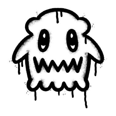 Sprey boyalı Grafiti şirin canavar simgesi. Beyaz bir arka plan ile izole edilmiş..