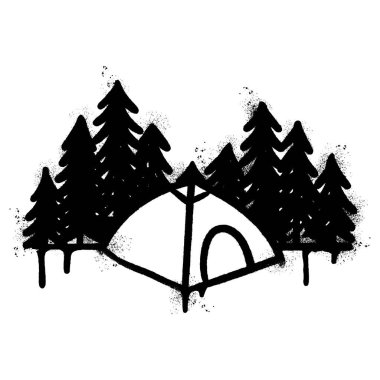 Sprey boyalı grafiti kamp çadırı simgesi beyaz arkaplanda izole.
