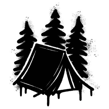 Sprey boyalı grafiti kamp çadırı simgesi beyaz arkaplanda izole.