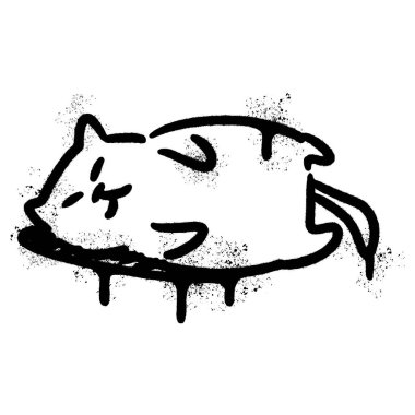 Sprey boyalı Grafiti Kedi ikonu Kelimesi. Beyaz bir arkaplan ile izole edilmiş. Grafiti Kediciği imzası. Üzerinde siyah ve beyaz sprey var..