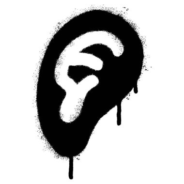 Sprey boyalı Grafiti kulak simgesi beyaz arka planda izole edilmiş. vektör illüstrasyonu.