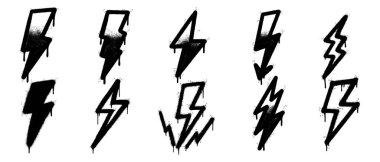 Set of Graffiti electric lightning bolt symbol Sprayed isolated with a white background. graffiti electric lightning bolt icon   with over spray in black over white. Vector illustration.