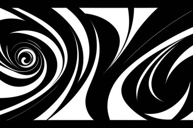 Görüntü, parlak beyaz bir arkaplana karşı koyu siyah beyaz kıvrımlı çizgilerin büyüleyici bir bileşimini sergiliyor. Bu dönen çizgiler, tuvalde zarif bir şekilde dans ederek dinamik bir hareket ve ritim hissi yaratıyor.. 