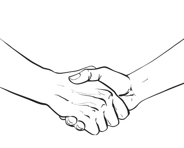 搭档握手 两只手在发抖手牵着对方的合同约定 标志标志标志 矢量线草图说明 — 图库矢量图片