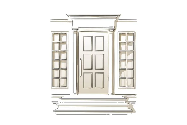 Porte Entrée Maison Extérieur Entrée Maison Classique Illustration Croquis Vectoriels — Image vectorielle