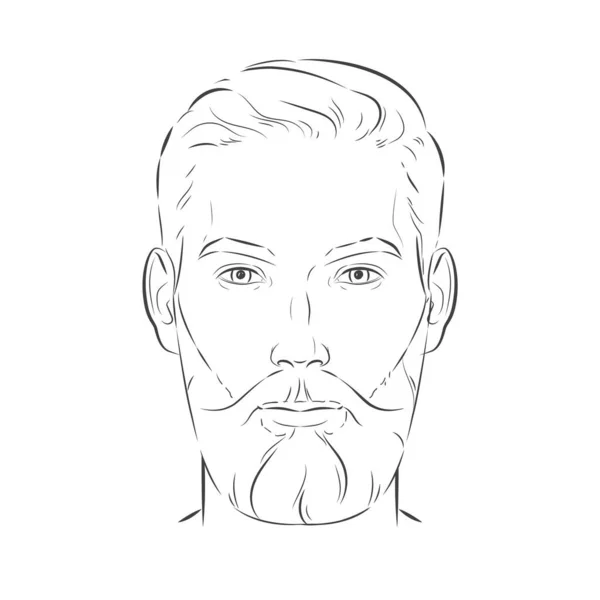 髭を生やした男 理髪店トリミングひげそりヒップスターの髪型 スタイリッシュなヘアカット 男性の顔の肖像画の異なる角度ビューのセットは プロファイル 3分の1になります ベクトル線図 — ストックベクタ