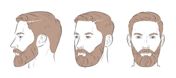Uomo Con Barba Barbiere Taglio Taglio Capelli Hipster Barbuto Taglio — Vettoriale Stock