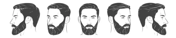 Man Beard Barbershop Trimming Bearded Hipster Hairstyle Stylish Haircut Set — Stock Vector