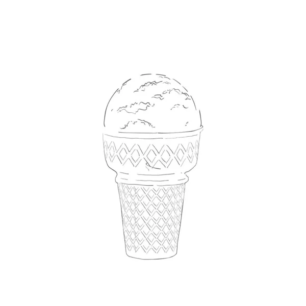 用华夫饼筒和各种香草 柑橘类 巧克力制成的小球吃冰淇淋 矢量逼真线条说明 — 图库矢量图片
