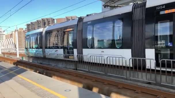 Metro Train Drparts Danhai Light Rail Station — Stock Video