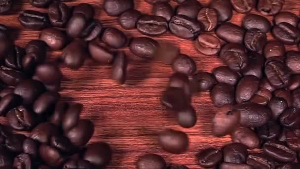 Koffiebonen Vallen Houten Vloer — Stockvideo