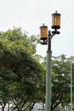 Bahçenin ışıkları gökyüzünü gösteren bir manzarayla aşağıdan görüldü. görüntüleyici silueti. 