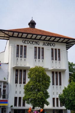 Eski şehir Jakarta, 19 Aralık 2023 - bir müze olan Jasindo binasının yakın görüntüsü 