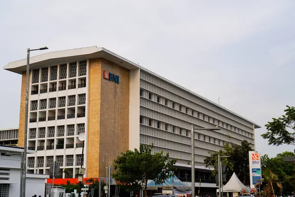 stock image old city of jakarta, december 19, 2023 - bottom view of the banking building in old city of jakarta. 