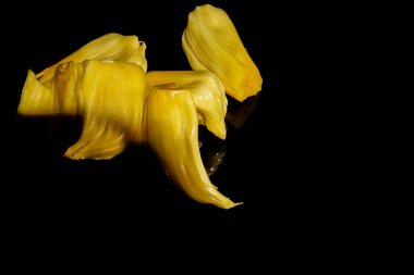 Siyah arka planda bir meyvenin yakın çekimi..