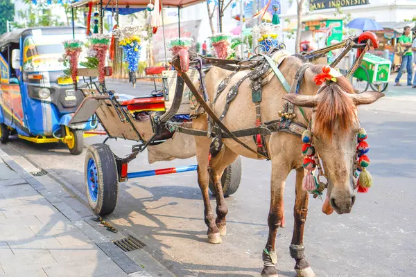 Eski şehir Jakarta, 20 Temmuz 2024. Yolun kenarına park etmiş bir arabanın ön görüntüsü. Yoğun şehir merkezi, hafta sonu tatili konsepti..