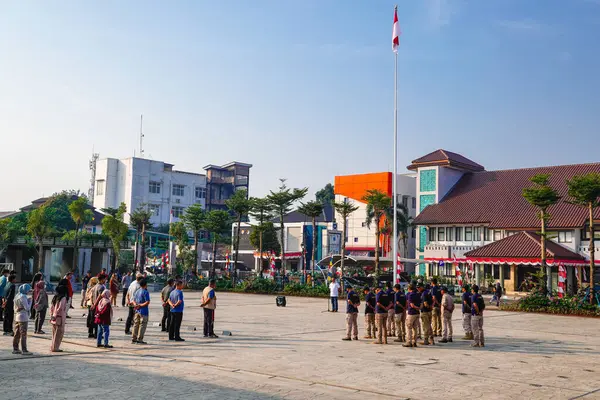 stock image Pamulang, South Tangerang, August 9, 2024, Civil servants are having a morning roll call ceremony in front of the public service office in the morning.