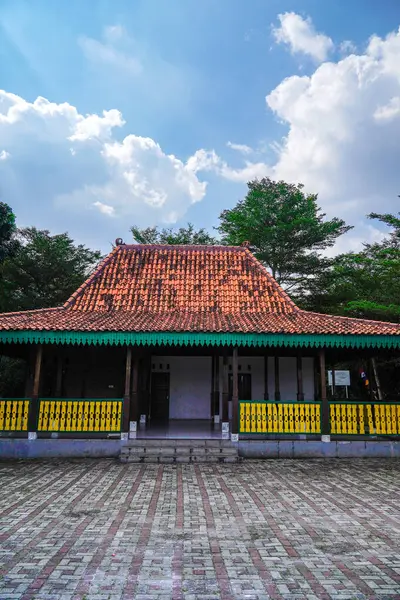 stock image front view of a classic old house with trees and sky background for advertising space.