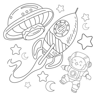 Galaksinin el çizimi kawaii boyama sayfası