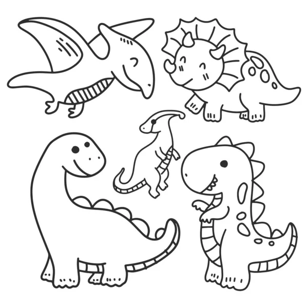 Dino Hand Drawn Design Coloring Book — Stock Vector