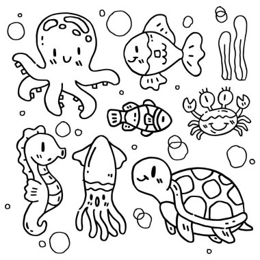 Şablon için hayvan denizi seti